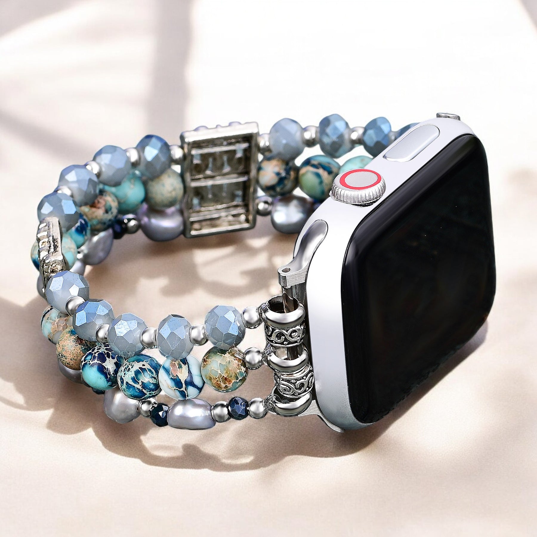 Correa artesanal de jaspe nómada elástica para Apple Watch