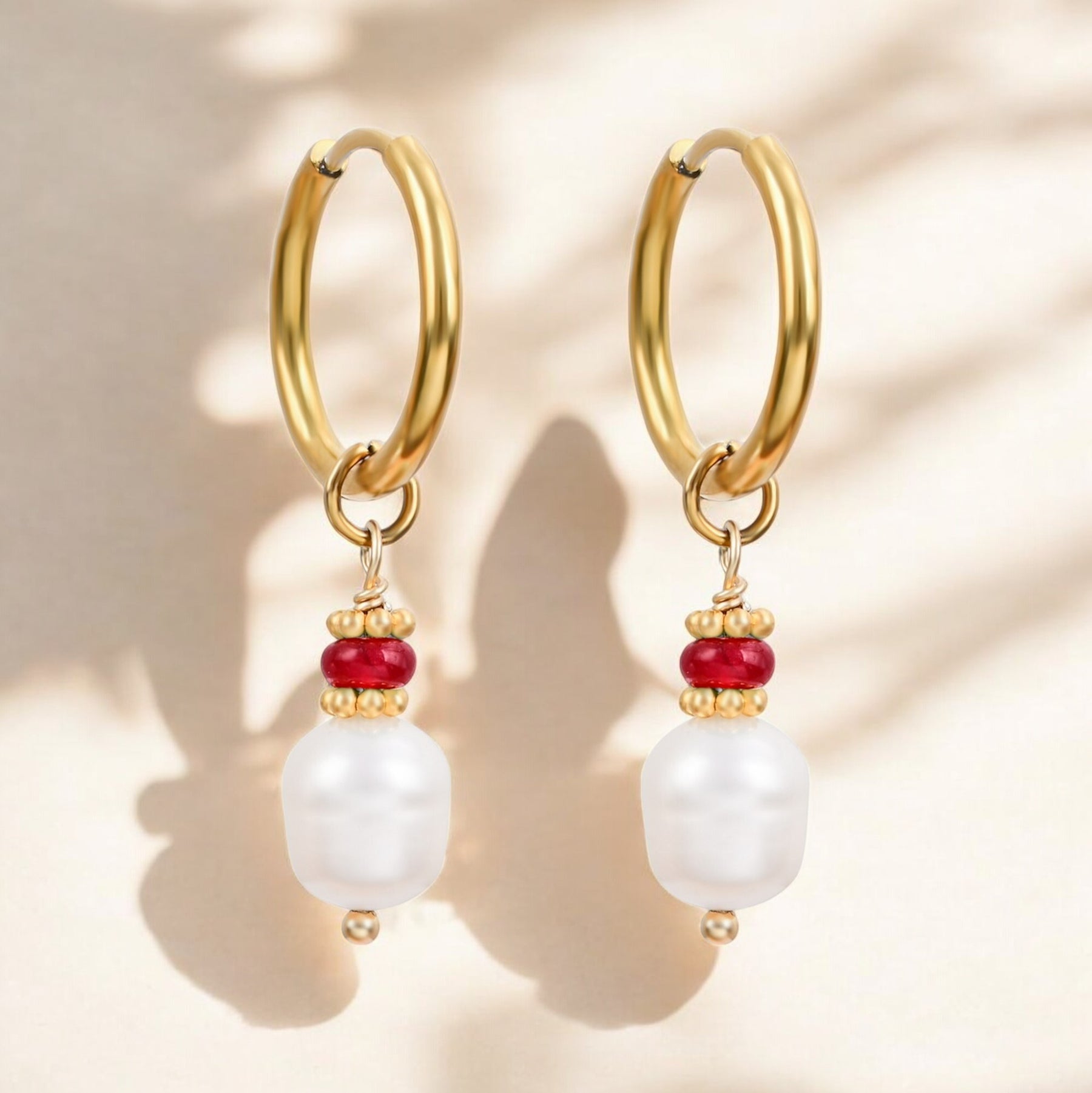 Pendientes de aro de ágata y perla Golden Grace