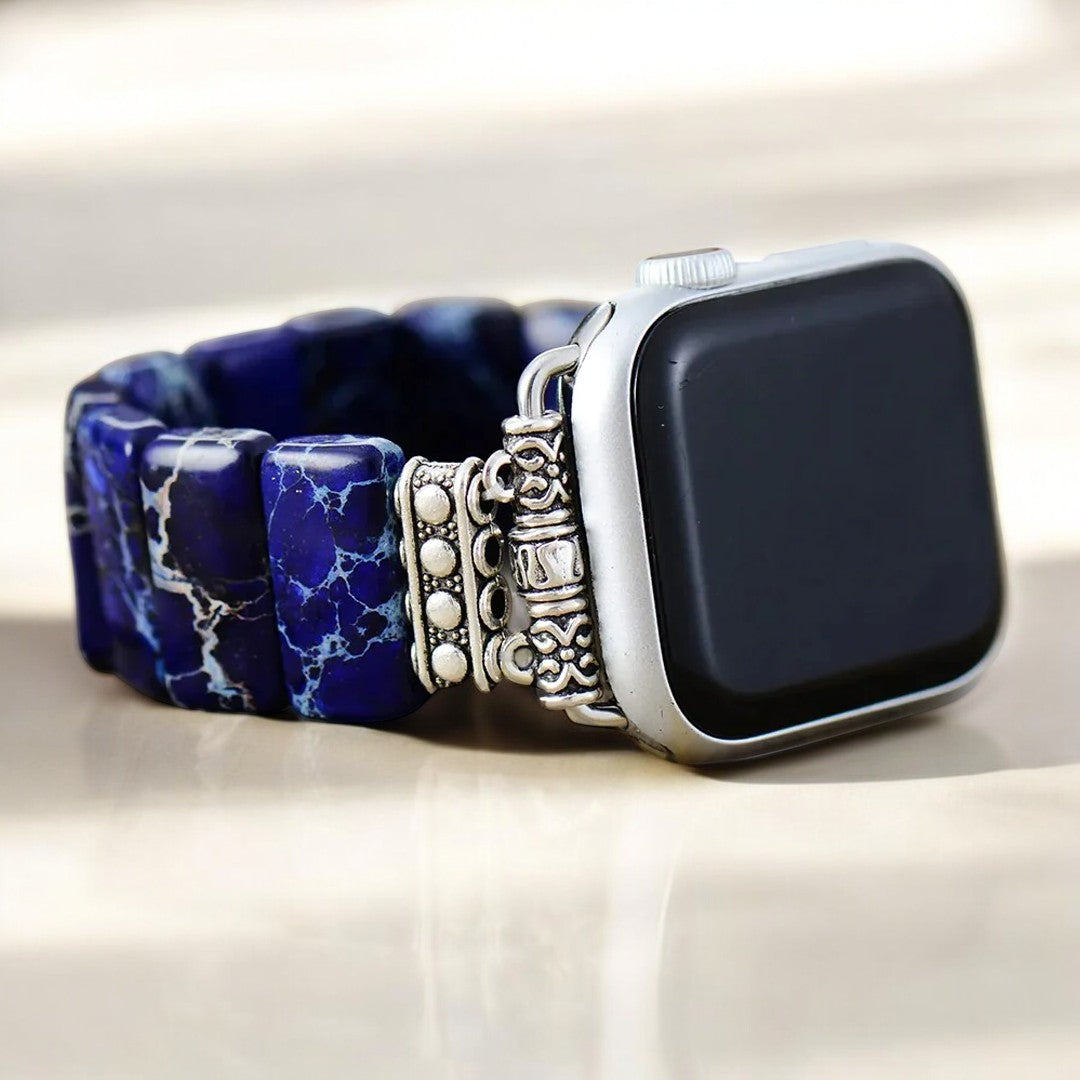 Correa elástica de jaspe tibetano azul marino oscuro para Apple Watch