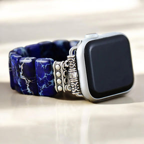 Correa elástica de jaspe tibetano azul marino oscuro para Apple Watch