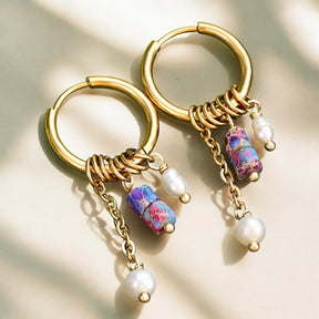 Pendientes de aro con colgante de flor de amatista dorada