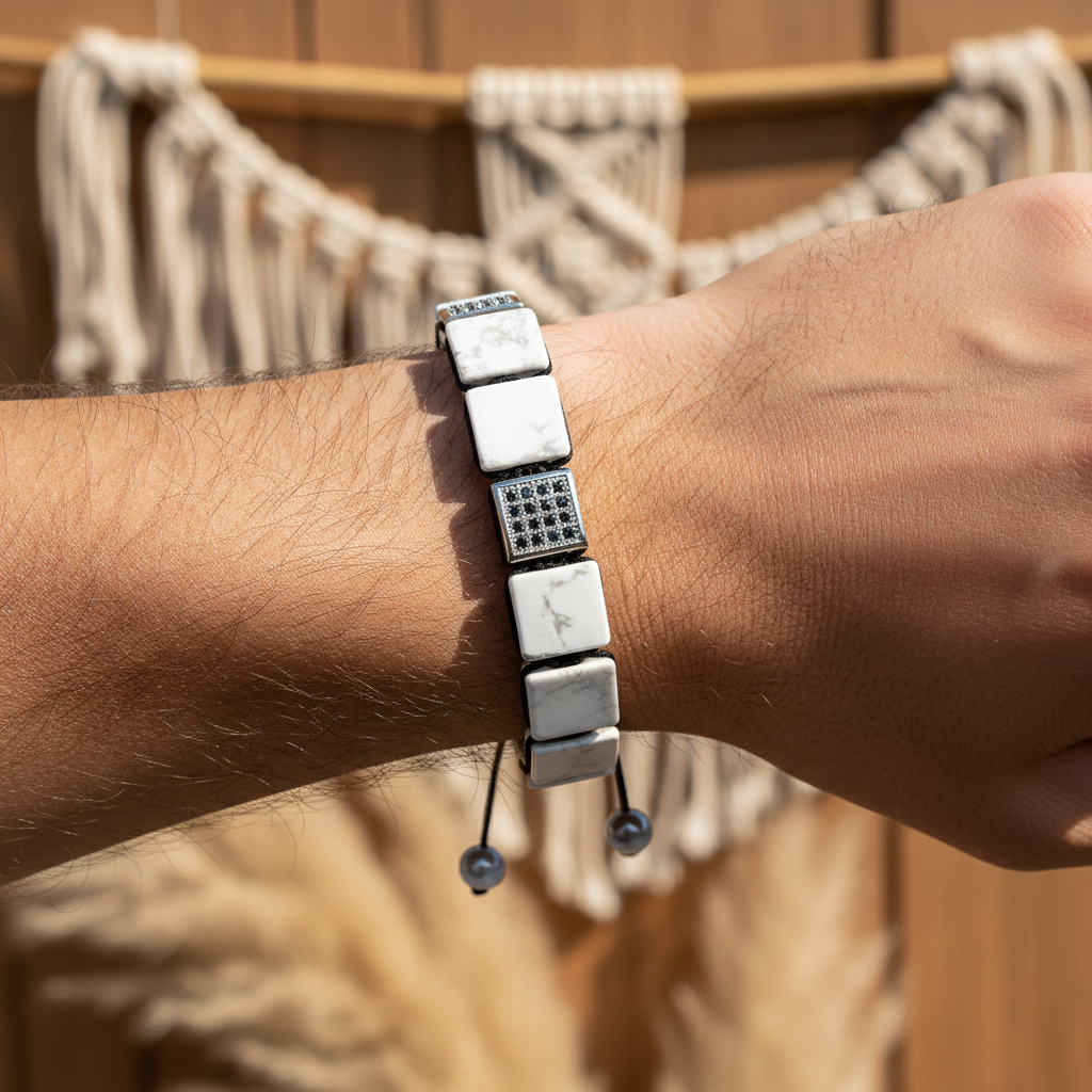 Pulsera blanca de turquesa para hombre