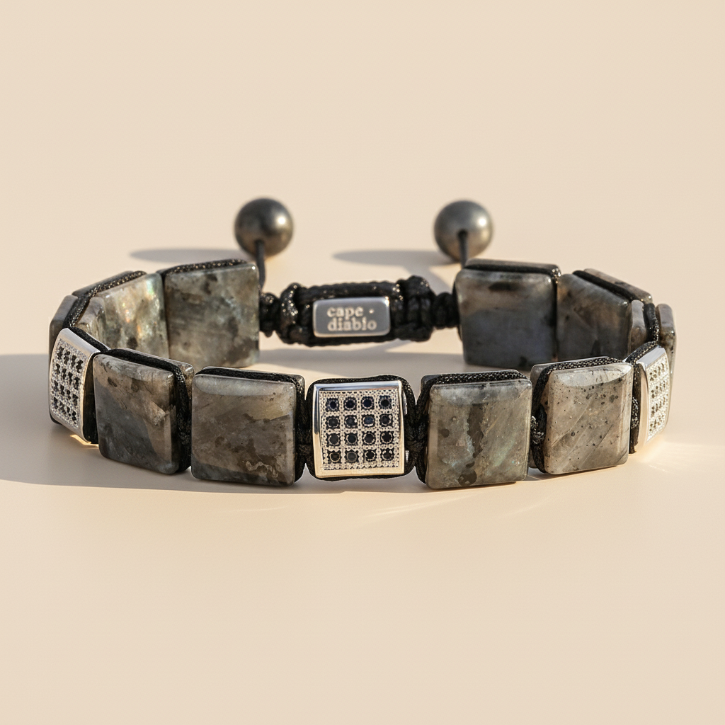 Pulsera negra de labradorita para hombre