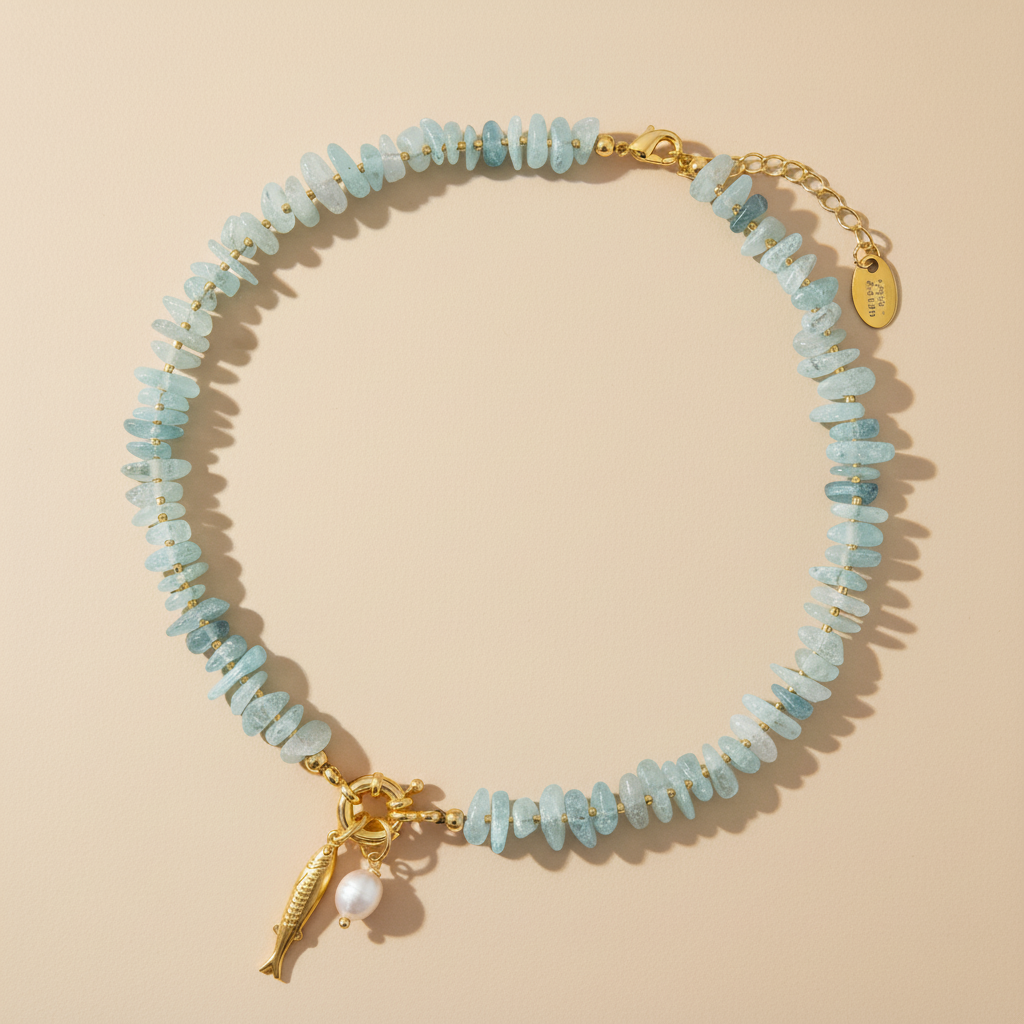 Collar con colgante de perla aguamarina
