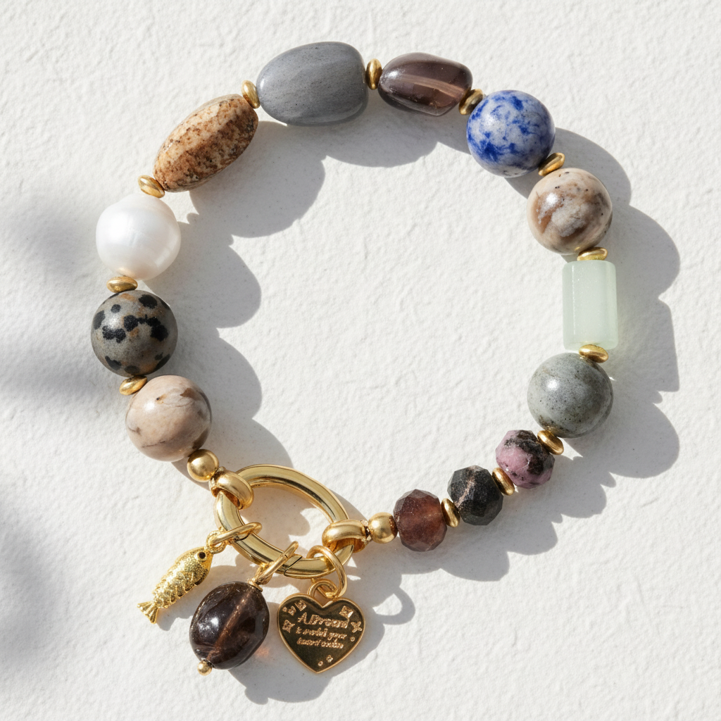 Pulsera con colgante de corazón de obsidiana