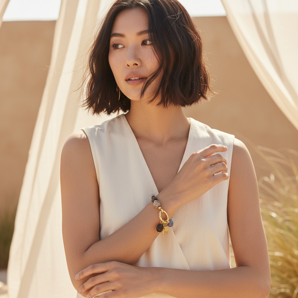 Pulsera con colgante de corazón de obsidiana