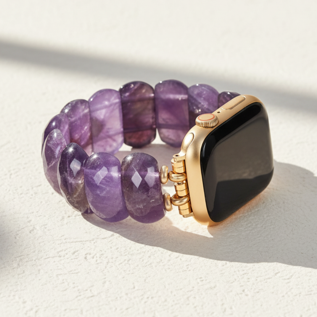 Correa elástica de protección de amatista curativa para Apple Watch