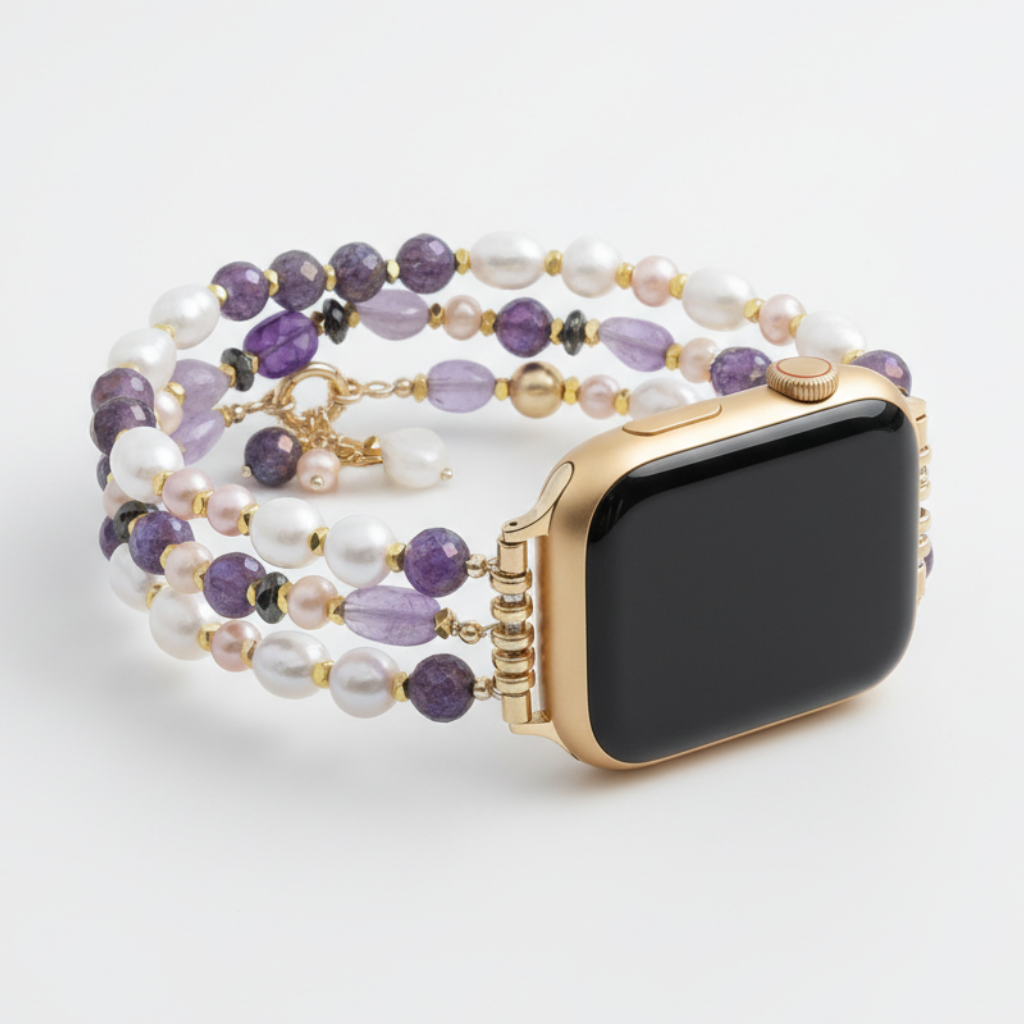 Correa elástica para Apple Watch con racimo de perlas amatista