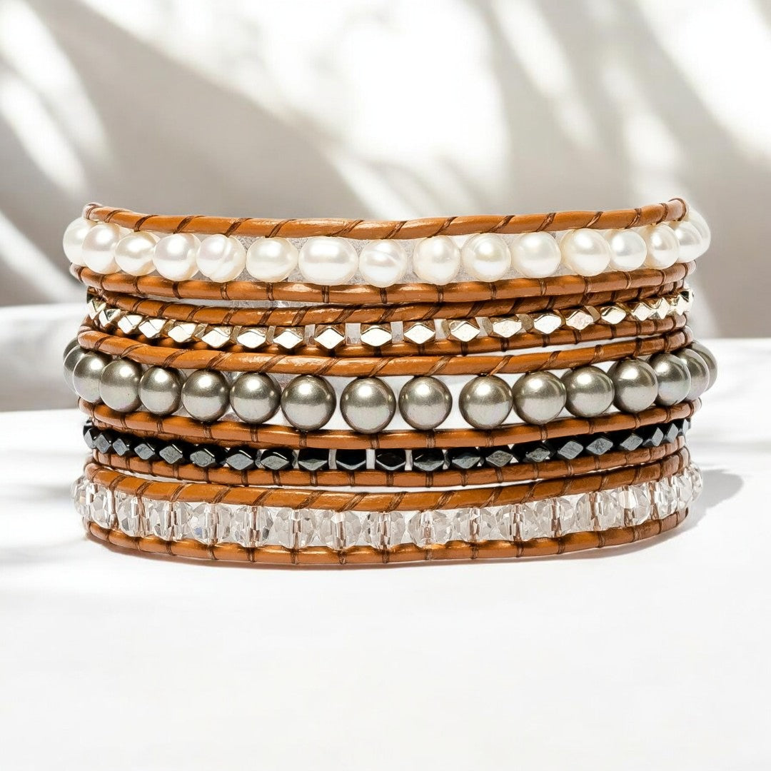 Exquisita pulsera envolvente de hematita