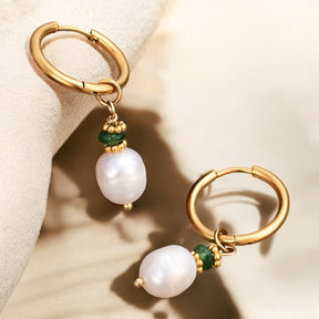 Pendientes de aro Golden Grace Pearl y Green Agate