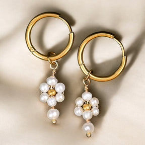 Pendientes de aro de ágata y perla Golden Grace