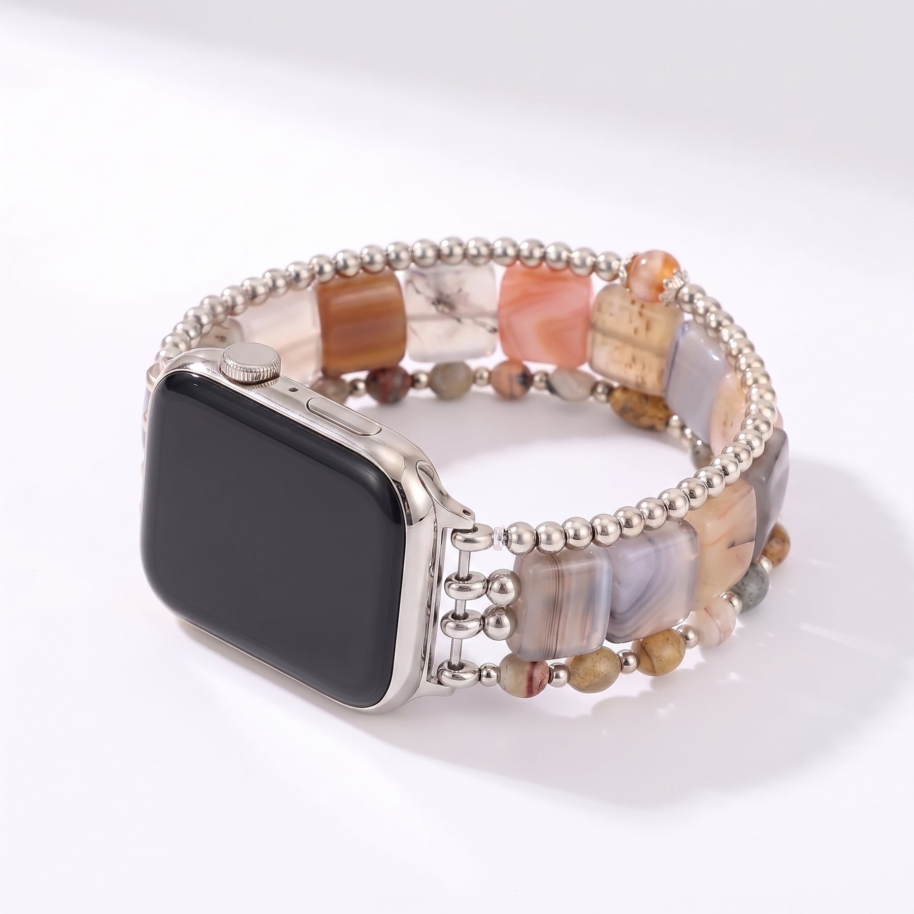 Correa elástica para Apple Watch Fierce Grace de ojo de tigre plateada