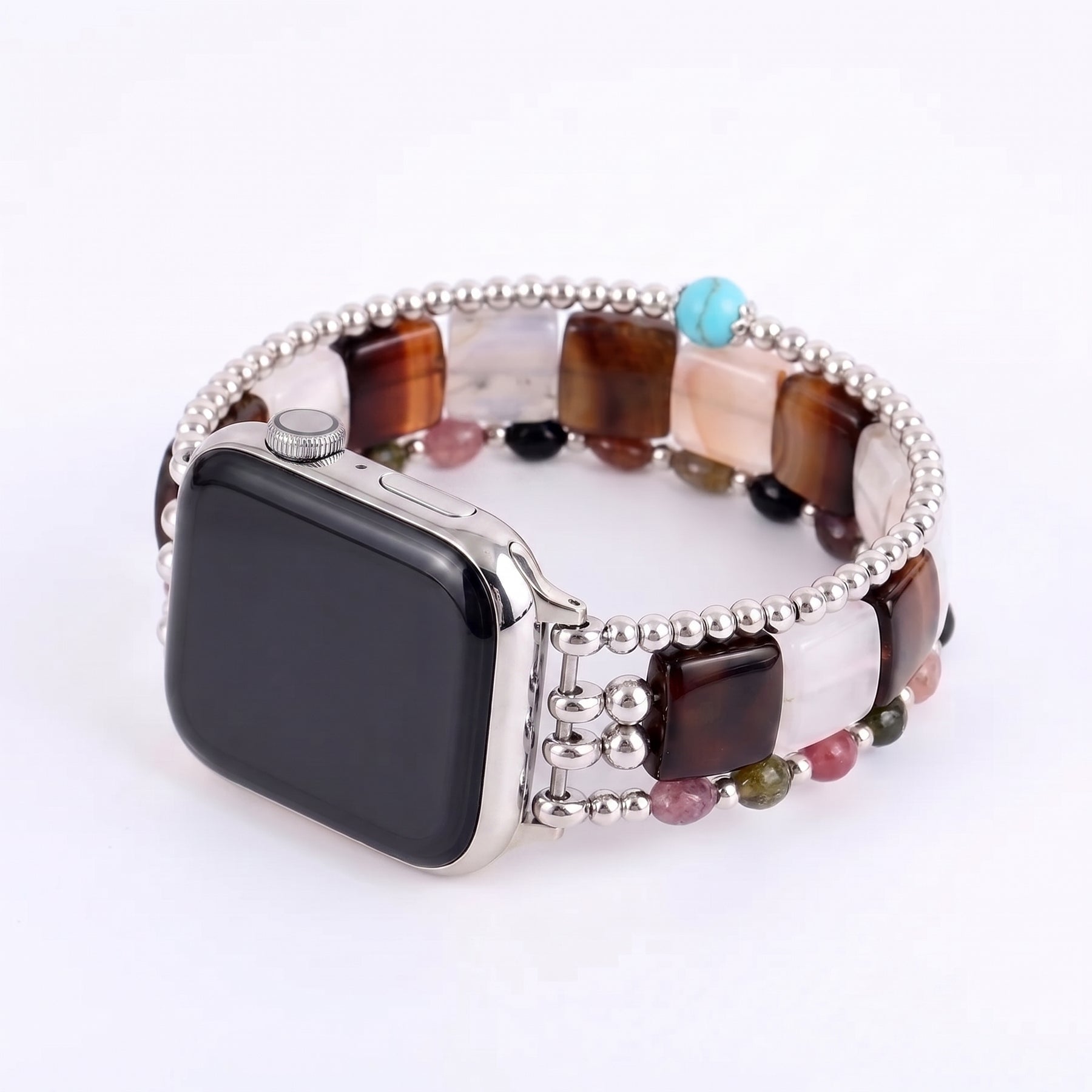 Correa elástica para Apple Watch Fierce Grace de ojo de tigre plateada