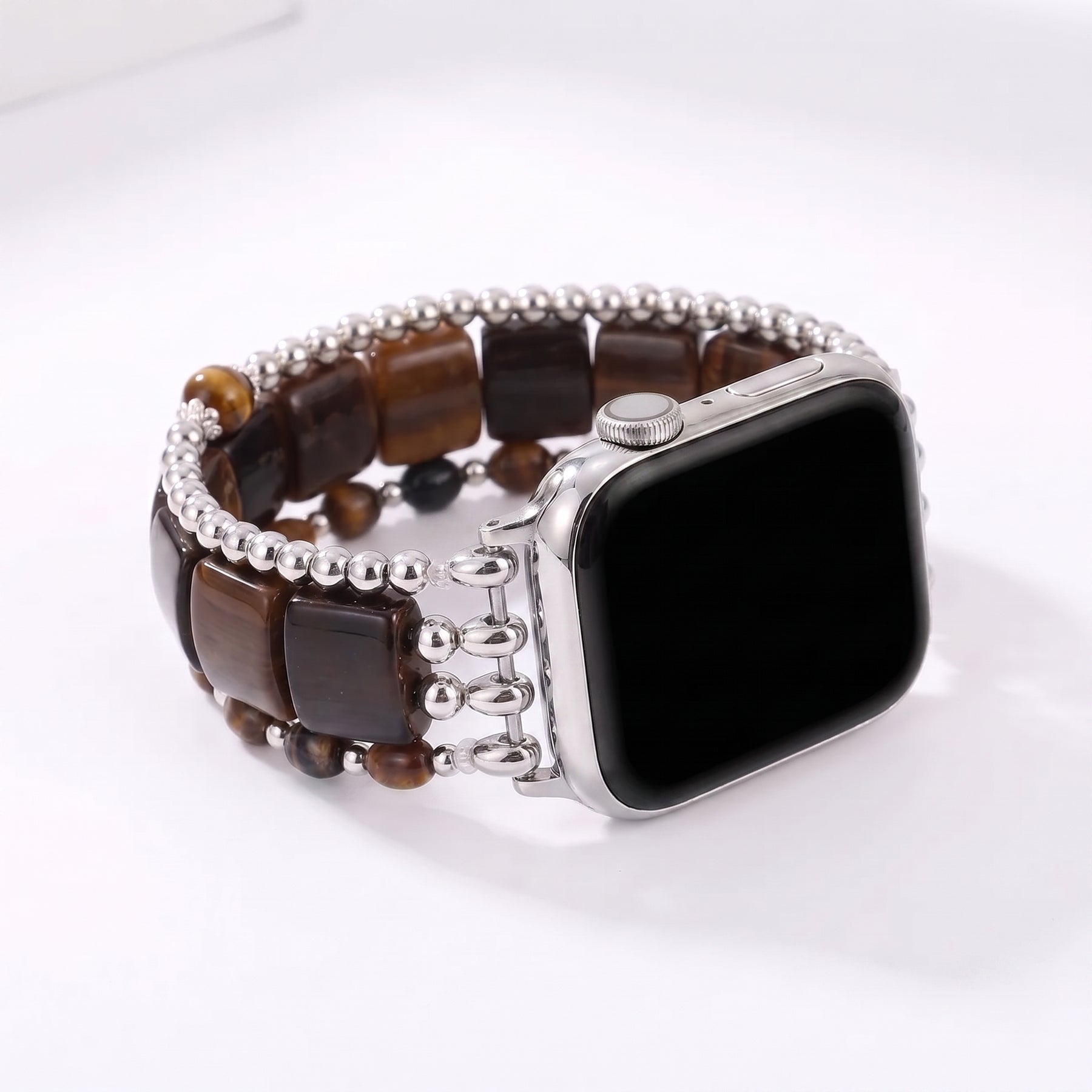 Correa elástica para Apple Watch Fierce Grace de ojo de tigre plateada