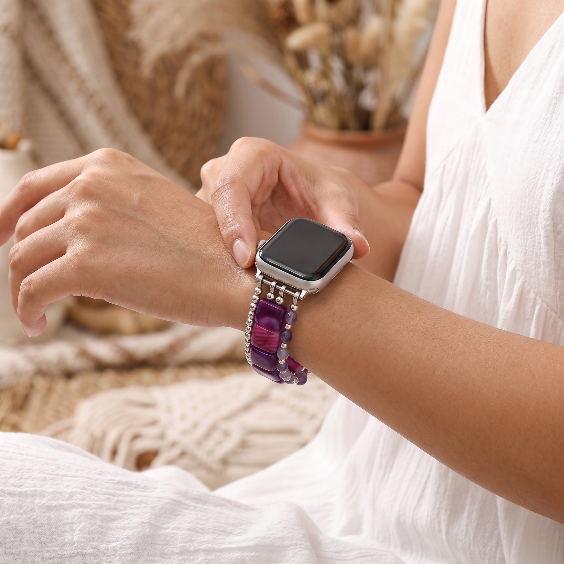 Correa elástica para Apple Watch Fierce Grace de ojo de tigre plateada