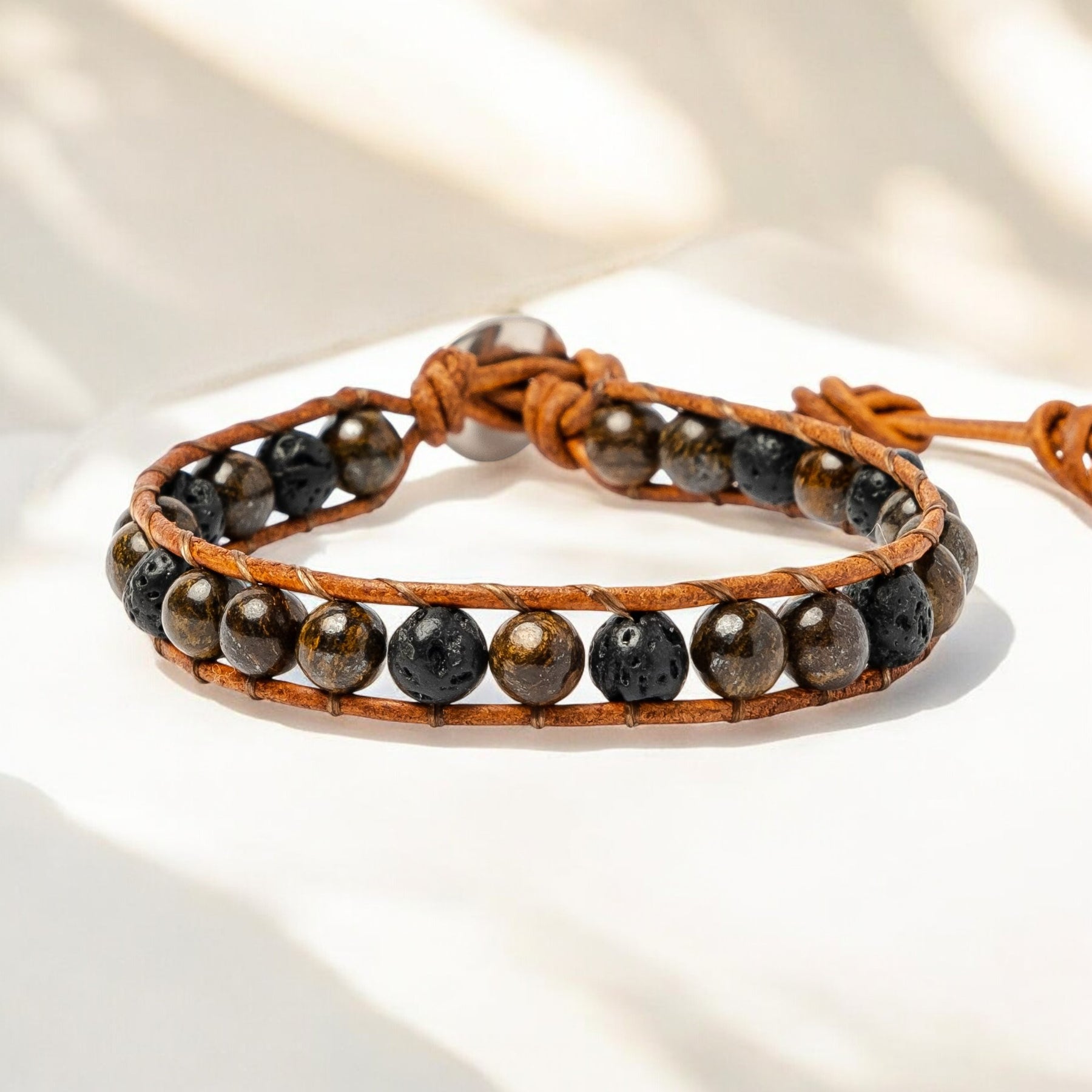 Pulsera de Bronzita y Lava para Hombre