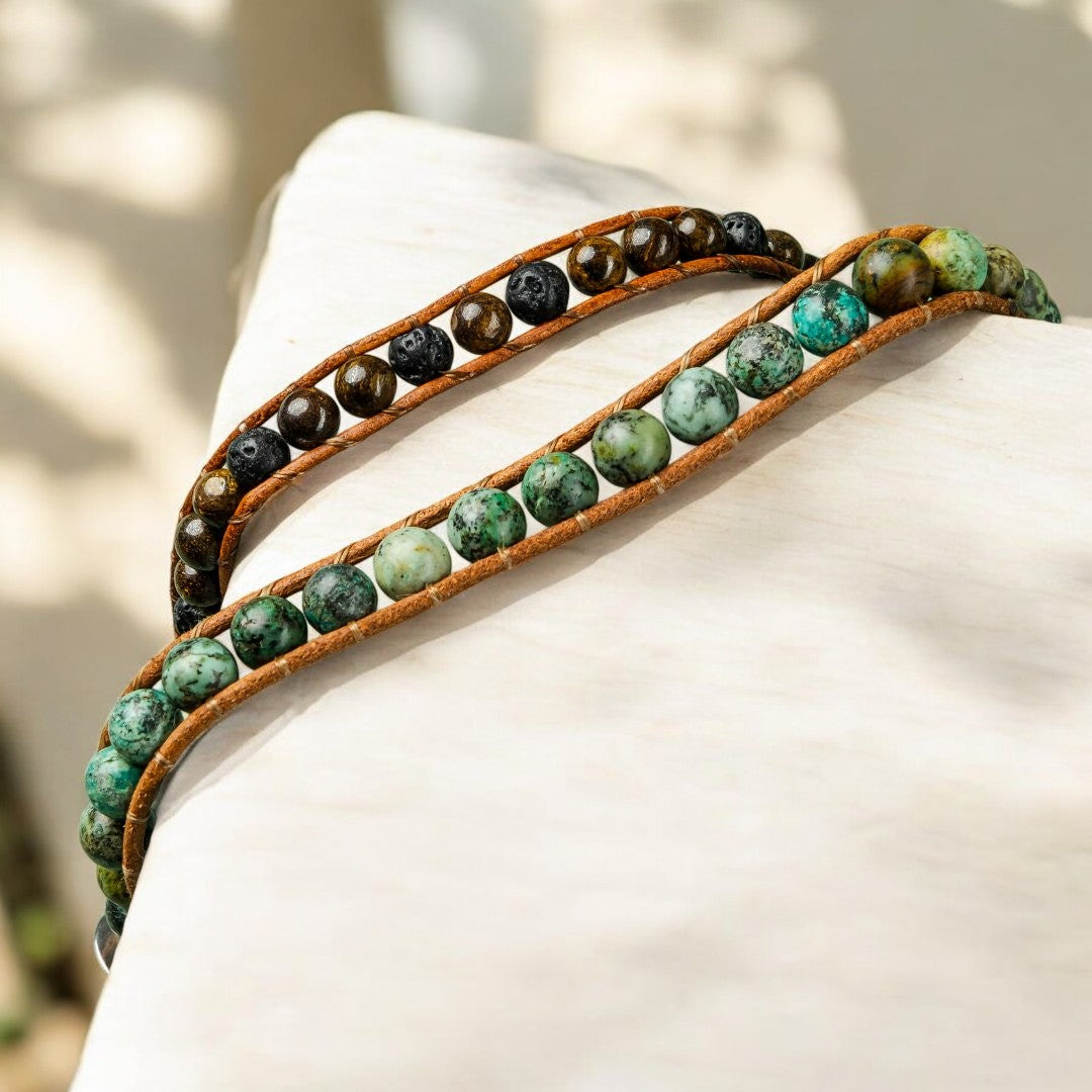 Pulsera de Bronzita y Lava para Hombre