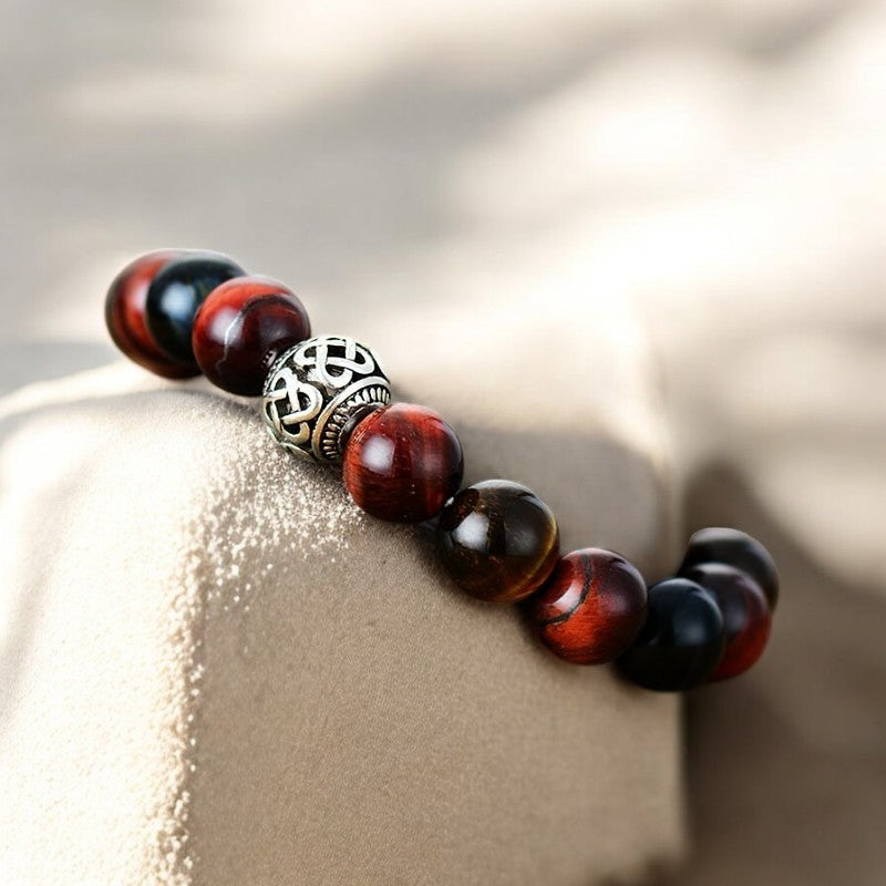 Pulsera de hombre con ojo de tigre rojo y Buda