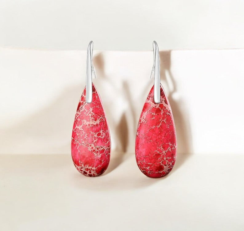Pendientes en forma de lágrima de jaspe rojo imperial