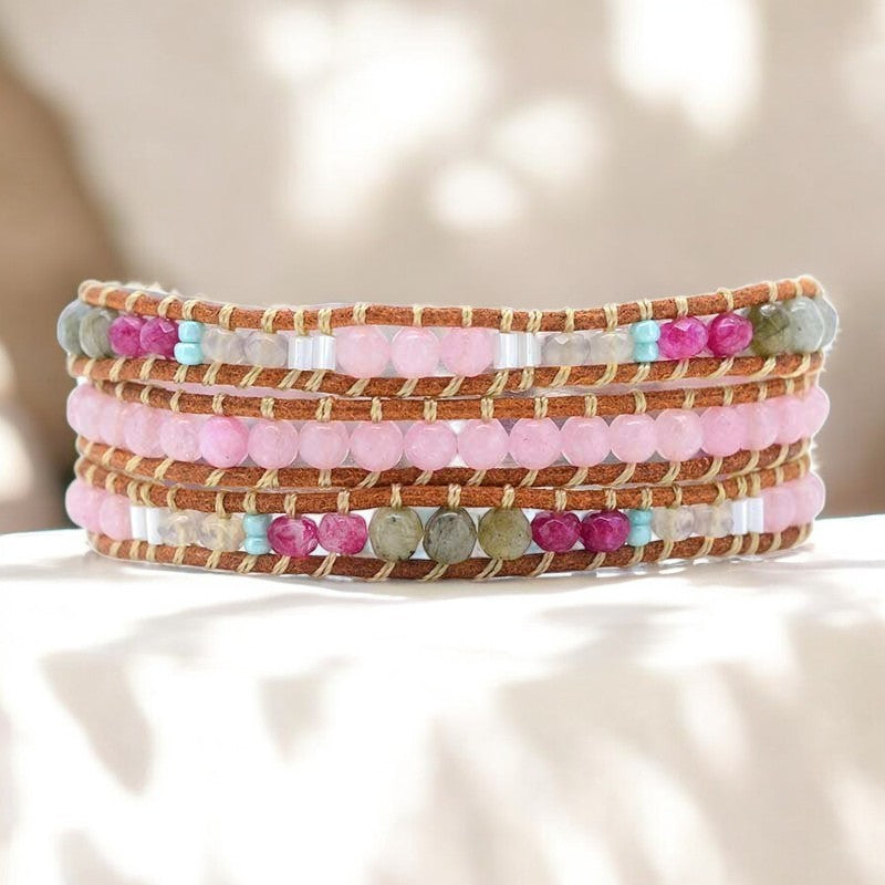 Pulsera Envoltura de Cuarzo Rosa