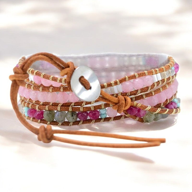 Pulsera envolvente de cuarzo rosa