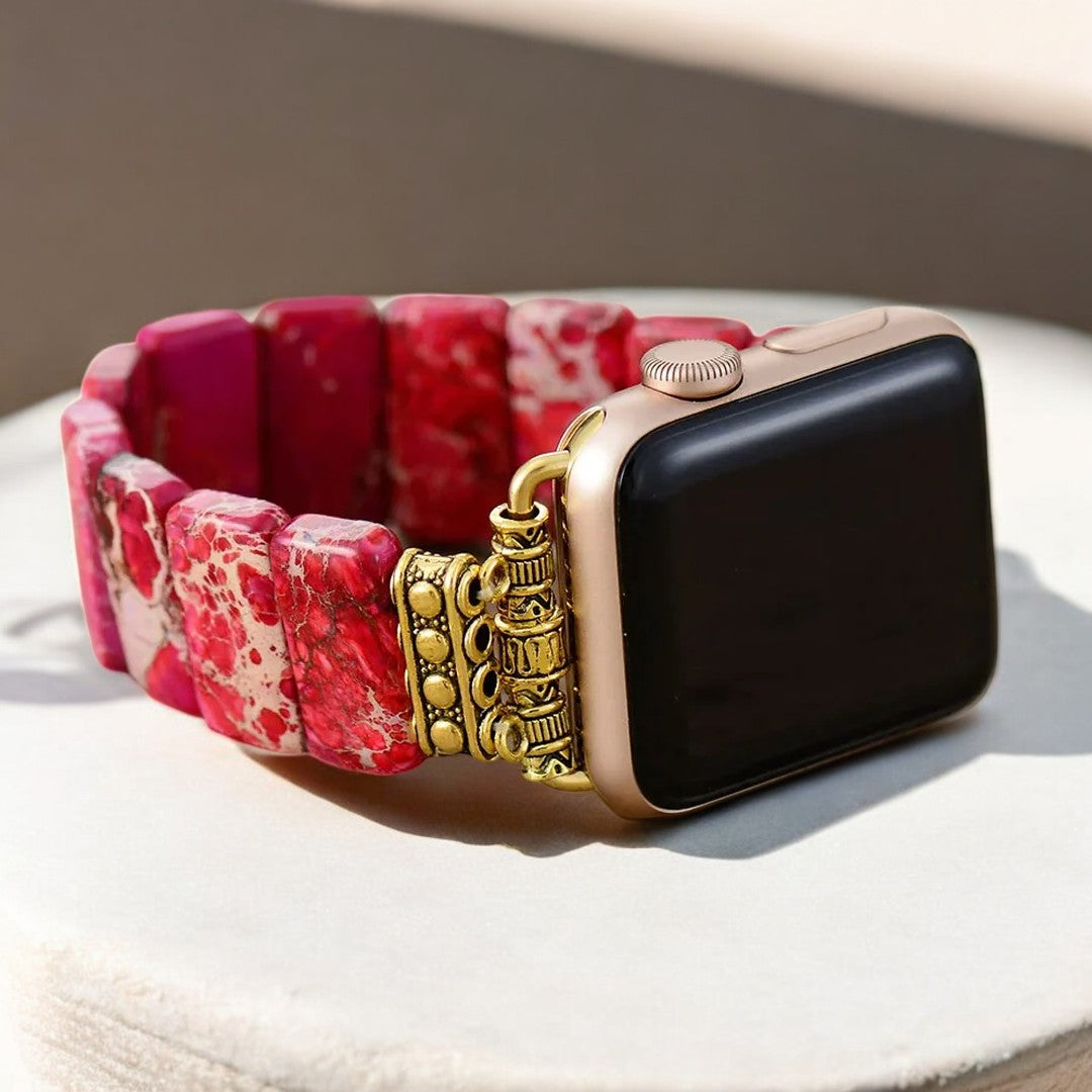 Correa elástica de jaspe tibetano escarlata para Apple Watch